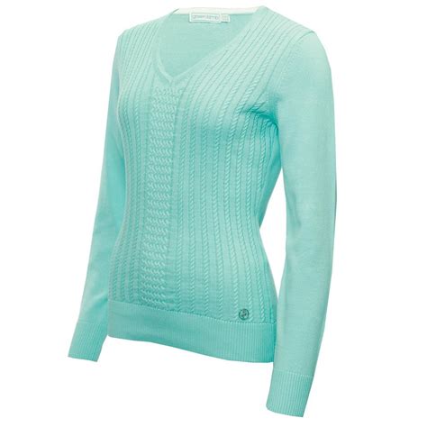 Green Lamb Ladies Gillian Slim Fit V Neck Cable Sweater Opal