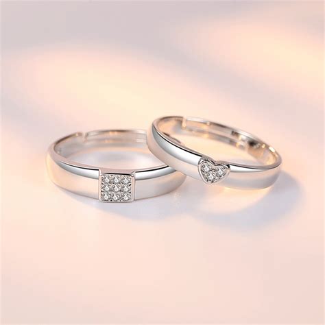 Pareja De Anillos Ajustables De Plata De Ley 925 Para Enamorados