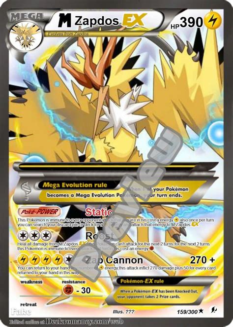 Pokemon Zapdos Ex Card