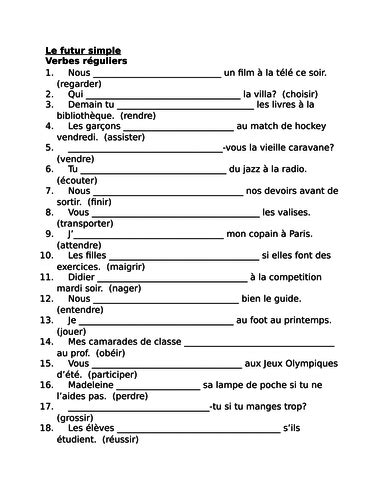 Futur simple (Future tense in French) worksheet 1 | Teaching Resources