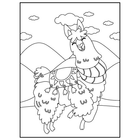 Llama para colorear para niños vector premium Vector Premium