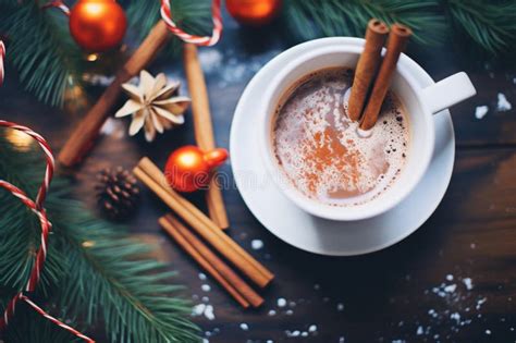 Overhead Shot Of Hot Chocolate With A Cinnamon Stick Stock Image Image Of Dessert Beverage