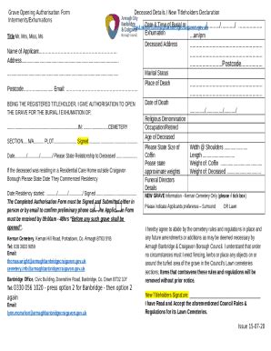 Grave Authorisation Doc Template Pdffiller