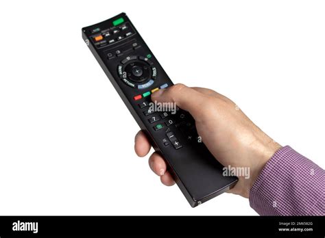 Hand Holding Television And Audio Remote Control Isolate On White