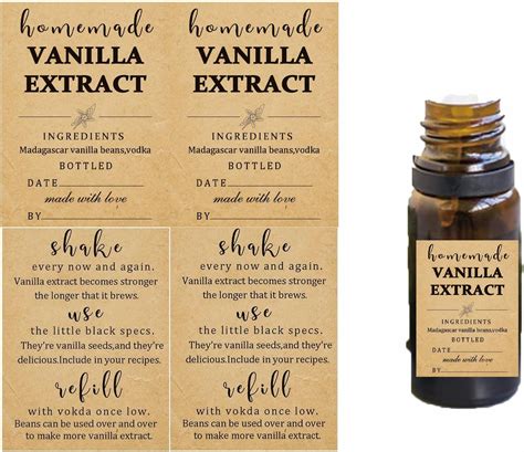 Homemade Vanilla Extract Labels With Instructions Set Of