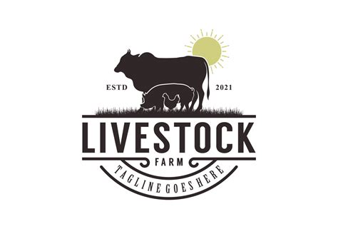 Retro Vintage Livestock Logo Design Cow Pig And Chicken Vector