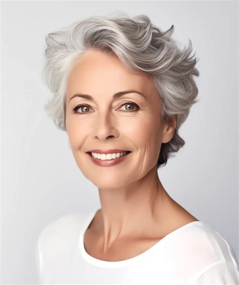 Retrato De Una Hermosa Y Feliz Mujer Madura De Mediana Edad Sonriendo Y