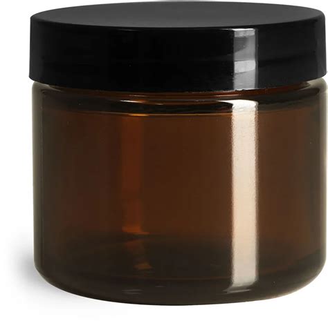 4 Oz Amber Glass Straight Sided Jars W Smooth Black Lined Caps