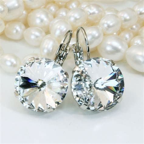 Clear Crystal Earrings Bridal Clear Swarovski Drop Silver