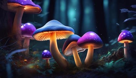 Premium Photo Mushroom Fantasy Glowing Mushrooms In Mystery Dark Forest