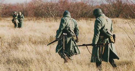 Re Enactors Dressed As German Infantry Soldiers In World War Ii