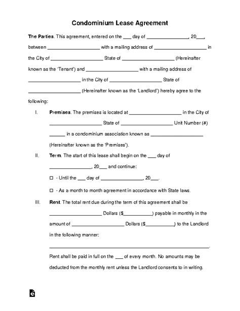 Condominium Lease Agreement Template Pdfsimpli