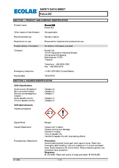 Future DC - Hóa chất - Future DC SECTION 1. PRODUCT AND COMPANY