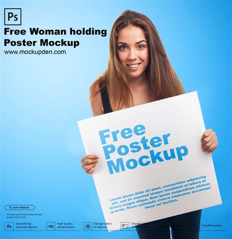 Free Woman Holding Poster Mockup PSD Template - Mockup