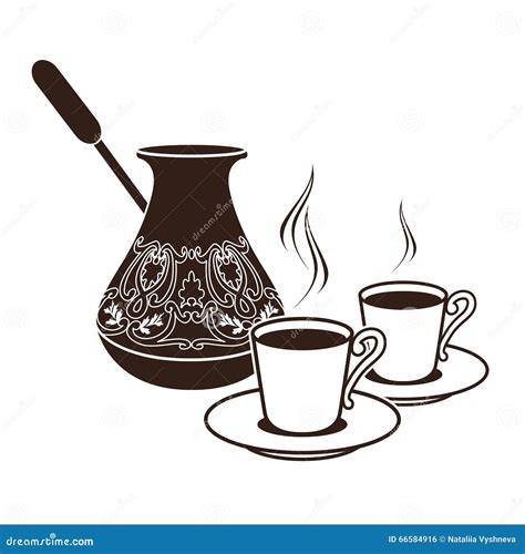 Hot Turkish Coffee Pots In Two Cups Stock Vector Illustration Of Logo