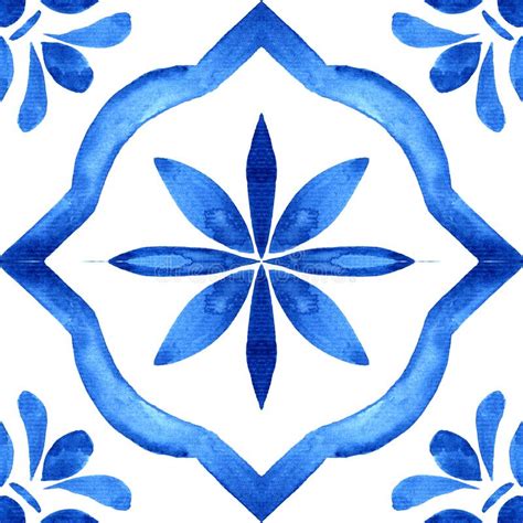 Portuguese Azulejo Tile Blue And White Gorgeous Seamless Pattern Hand