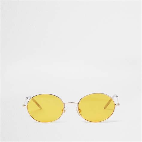 Girls Yellow Tinted Oval Retro Sunglasses Sunglasses Accessories