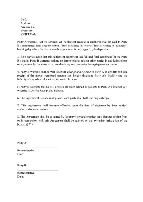 Settlement Agreement Letter Template