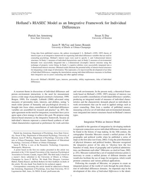 Holland's RIASEC Model as an Integrative ... - ResearchGate