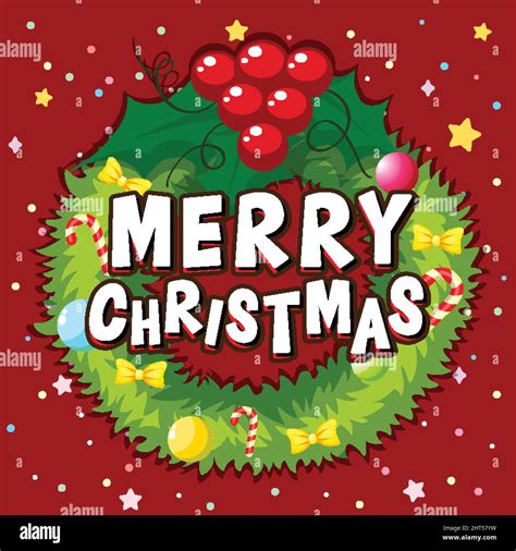 Merry Christmas Poster Design With Decorated Christmas Wreath