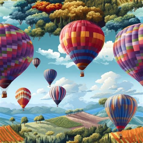 Premium Photo Vibrant Hot Air Balloons Floating Above A Lush Vineyard