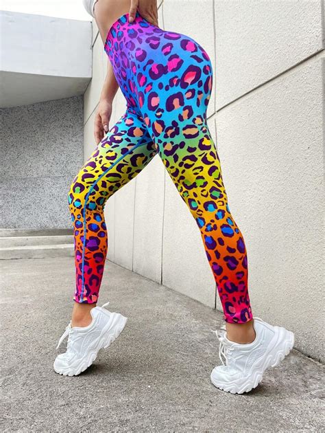 Shein Sport Seamluxe Leopard Print Wideband Waist Sports Leggings