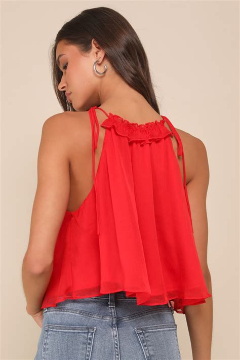 Red Tank Top Chiffon Tank Top Tie Strap Tank Top Lulus