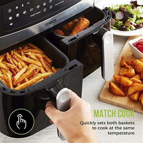 Tower T17088 Vortx 9l Duo Basket Air Fryer With Smart Finish 2600w Power Black £99 Amazon