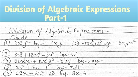 Division Of Algebraic Expressions Part 1 Algebraic Expressions को