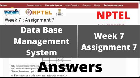 Nptel Data Base Management System Week Assignment Answers Youtube