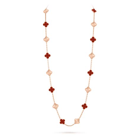 Vintage Alhambra Long Necklace 20 Motifs 18k Rose Gold Carnelian