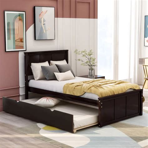 Solid Pine Wood Twin Platform Bed W Timeless Style And Trundle For Space