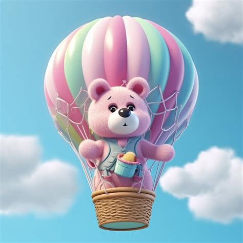 Premium Ai Image Cute Girly Bear In A Hot Air Balloon