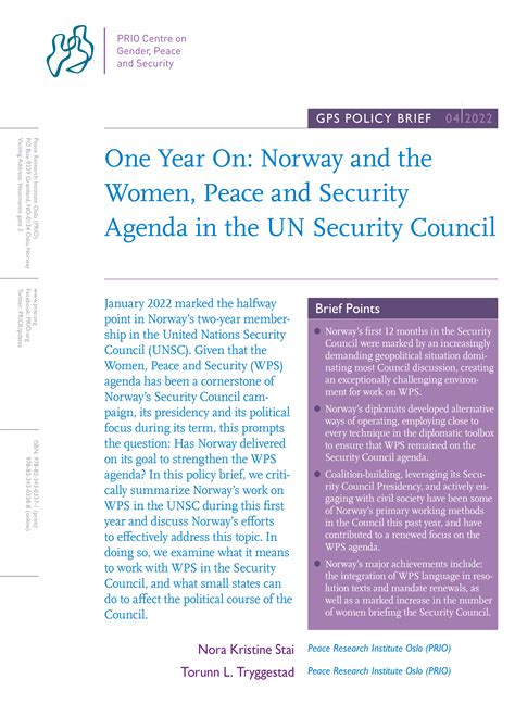 One Year On Norway And The Women Peace And Security Agenda In The Un