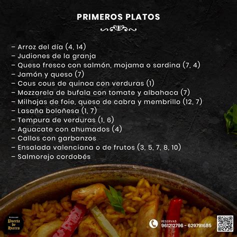 Carta De Restaurant Puerta De Hierro SL Beniparrell Av Llevant