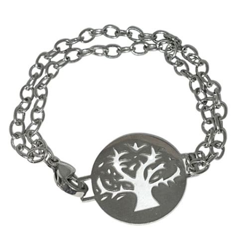 Pulsera Espejito Doble Con Dije Arbol De La Vida Calado De Acero Quir Rgico