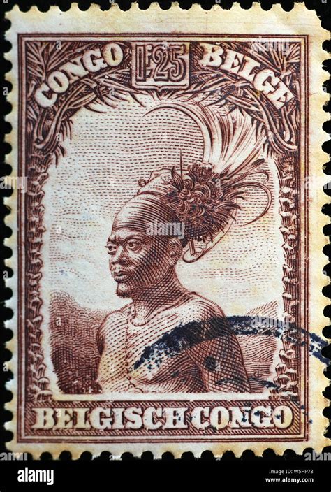 Tribal Chief On Vintage Stamp Of Belgian Congo Stock Photo Alamy