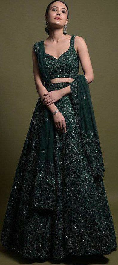 Designer Engagement Reception Wedding Green Color Net Fabric Lehenga