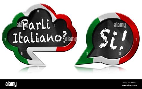 Two Speech Bubbles With Italian Flag And Question Parli Italiano And