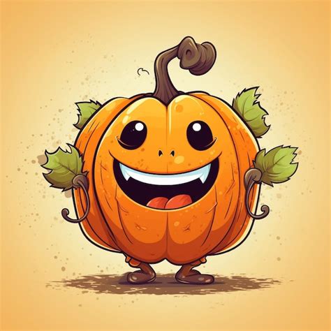 Lindo Personaje De Calabaza De Dibujos Animados Con Cara Sonriente