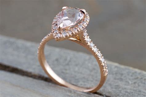 14k Rose Gold Pear Morganite Diamond Halo Engagement Ring Vintage 10x5