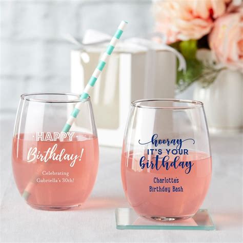 Personalized 9 Oz Stemless Wine Glass Birthday Stemless Wine Glass Stemless Wine Glasses