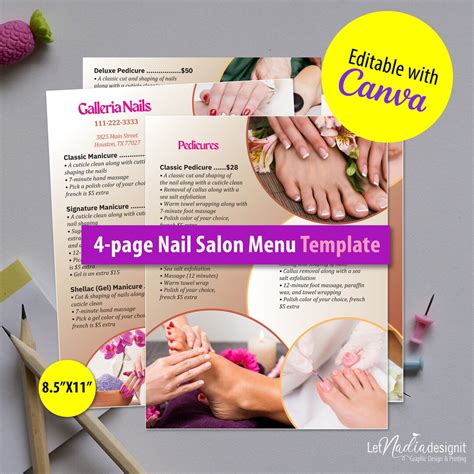 4 Page Nail Salon Menu Template Nail Salon Price List Etsy