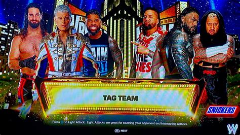 Wwe K Cody Rhodes Jey Uso And Seth Rollins Vs The Bloodline Tag Team