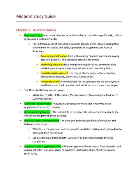 Midterm Study Guide Midterm Study Guide Chapter 3 Business Process