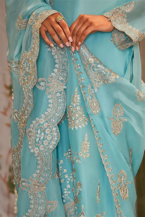 Buy Blue Organza Silk Embroidered Kurta Set Online Like A Diva