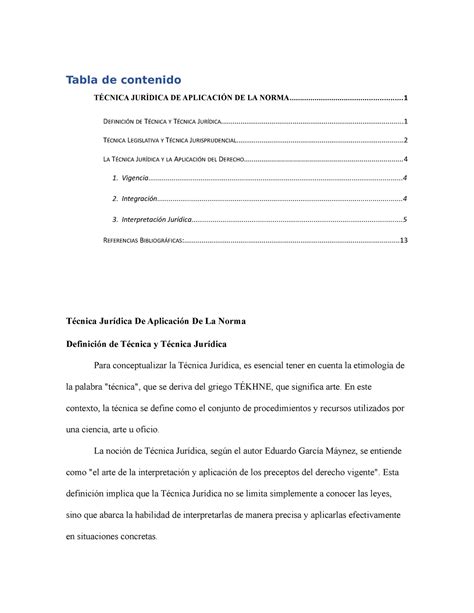 TÉ Cnica JURÍDICA DE AplicaióN DE LA Norma Tabla de contenido TÉCNICA