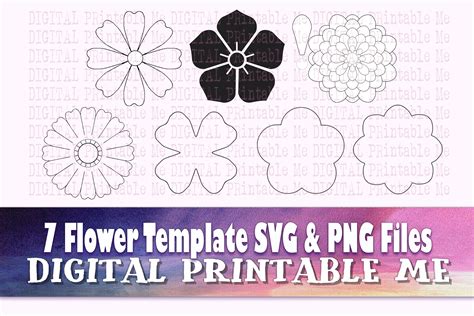 Flower Template, SVG PNG, 7 Images, craft printable, diy paper flowers ...