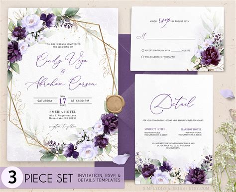 Wedding Invitations Templates Purple