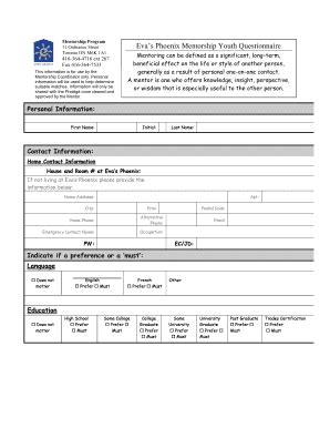 Fillable Online Mentorship Application Form Youth Eva S Initiatives